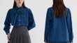 画像4: Women's Blue denim dungaree bowtie shirt blouse　ブルーデニムダンガリーボウタイシャツブラウス (4)