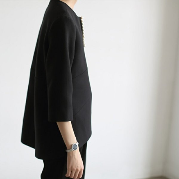 画像7: Women's V-neck 3/4 sleeve pearl blouse　Vネックパール付き7分袖シャツブラウス (7)