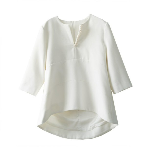 画像11: Women's V-neck 3/4 sleeve pearl blouse　Vネックパール付き7分袖シャツブラウス (11)