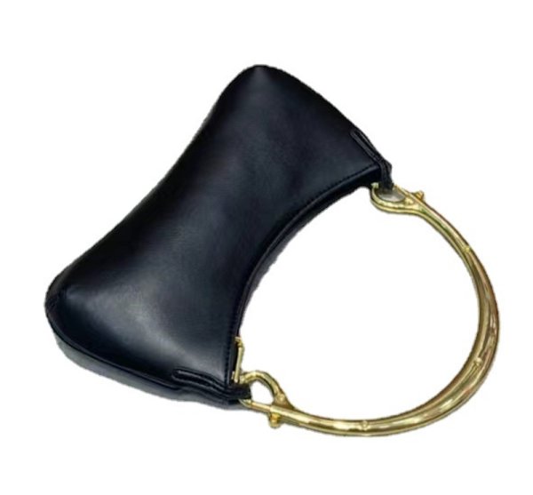 画像3: Metal handle leather underarm tote shoulder bag　メタルハンドルレザークロワッサントートバッグ (3)