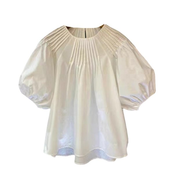 画像1: Women's French lantern sleeve puff sleeve short sleeve blouse 　フレンチパフラタンスリーブ半袖シャツブラウス (1)