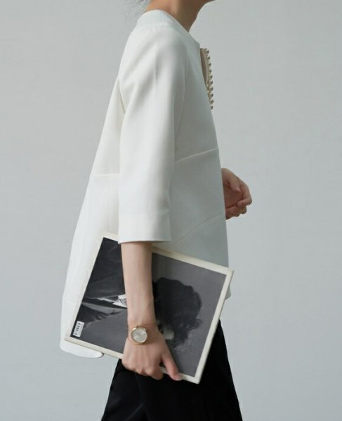 画像8: Women's V-neck 3/4 sleeve pearl blouse　Vネックパール付き7分袖シャツブラウス (8)