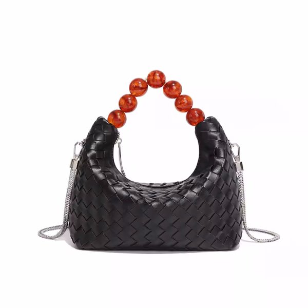 画像8: Leather braided one-handle beaded handle tote shoulder underarm bag　レザー編み込みワンハンドルビーズハンドルトートショルダーアンダーアームバッグかばん (8)