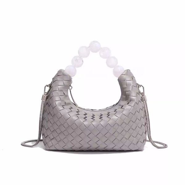 画像5: Leather braided one-handle beaded handle tote shoulder underarm bag　レザー編み込みワンハンドルビーズハンドルトートショルダーアンダーアームバッグかばん (5)
