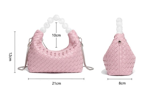 画像12: Leather braided one-handle beaded handle tote shoulder underarm bag　レザー編み込みワンハンドルビーズハンドルトートショルダーアンダーアームバッグかばん (12)