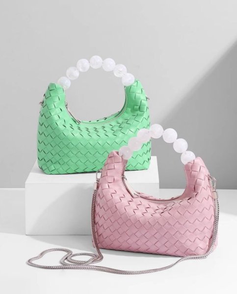 画像10: Leather braided one-handle beaded handle tote shoulder underarm bag　レザー編み込みワンハンドルビーズハンドルトートショルダーアンダーアームバッグかばん (10)