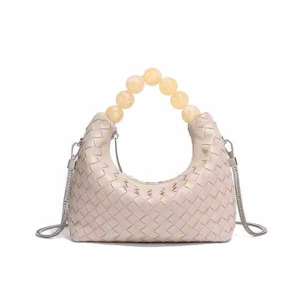 画像3: Leather braided one-handle beaded handle tote shoulder underarm bag　レザー編み込みワンハンドルビーズハンドルトートショルダーアンダーアームバッグかばん (3)