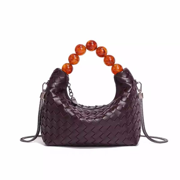 画像6: Leather braided one-handle beaded handle tote shoulder underarm bag　レザー編み込みワンハンドルビーズハンドルトートショルダーアンダーアームバッグかばん (6)