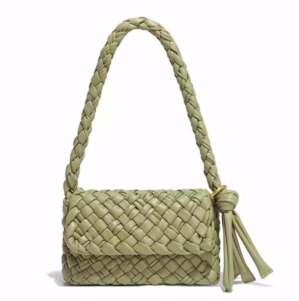 画像1: Braided cowhide shoulder tote underarm bag　編み込み本革レザーショルダートートアンダーアームバッグ　かばん (1)