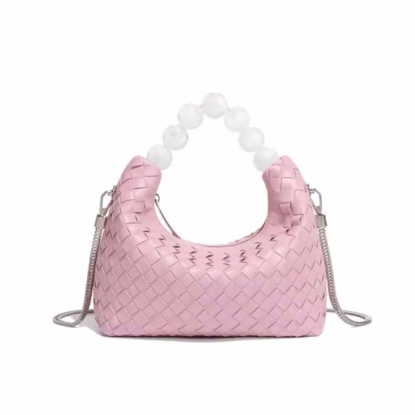 画像1: Leather braided one-handle beaded handle tote shoulder underarm bag　レザー編み込みワンハンドルビーズハンドルトートショルダーアンダーアームバッグかばん (1)