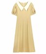 画像1: Women's French puff sleeve waist slim babydoll collar dress one-piece  　パフスリーブホワイト襟フレンチワンピースドレス (1)