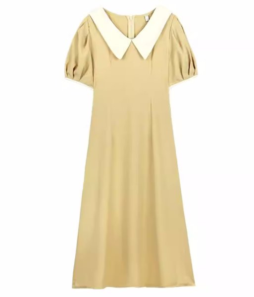 画像1: Women's French puff sleeve waist slim babydoll collar dress one-piece  　パフスリーブホワイト襟フレンチワンピースドレス (1)