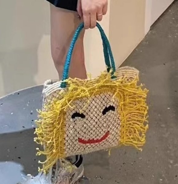 画像4: Smile Handwoven Straw Basket Bag　スマイル編み込みフリンジ籠かごカゴトートショルダーアンダーアームバッグかばん (4)