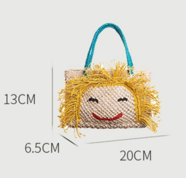画像9: Smile Handwoven Straw Basket Bag　スマイル編み込みフリンジ籠かごカゴトートショルダーアンダーアームバッグかばん (9)