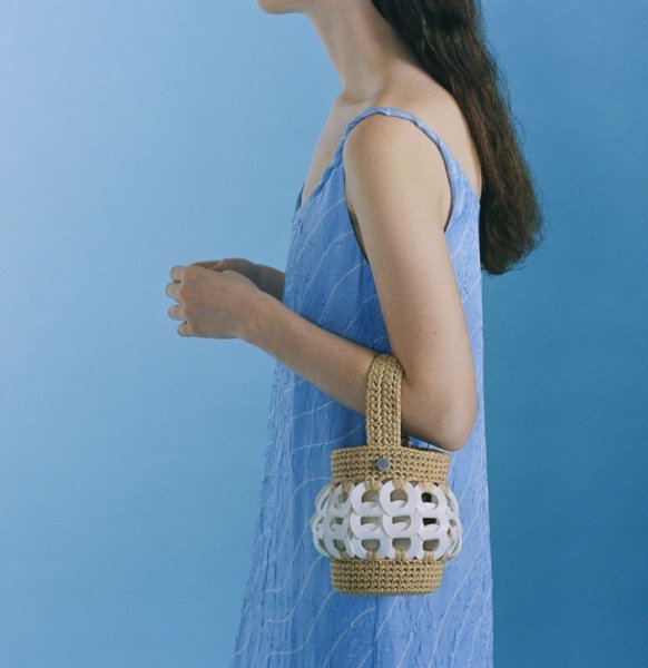 画像2: Circle Stitch Single Shoulder Crossbody Bucket Basket Tote Shoulder Bag　サークルステッチシングルショルダークロスボディバケットかご籠トートショルダーバッグ (2)