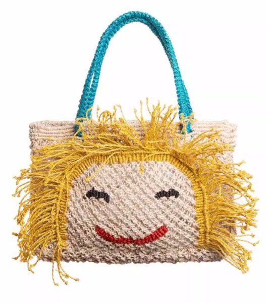 画像1: Smile Handwoven Straw Basket Bag　スマイル編み込みフリンジ籠かごカゴトートショルダーアンダーアームバッグかばん (1)