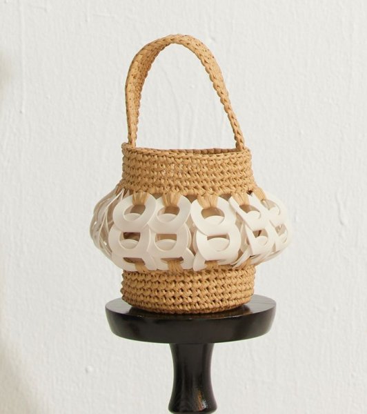 画像6: Circle Stitch Single Shoulder Crossbody Bucket Basket Tote Shoulder Bag　サークルステッチシングルショルダークロスボディバケットかご籠トートショルダーバッグ (6)