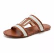 画像1: Women's Double T Leather & Canvas Flat Sandals Slippers　 フラットレザー&キャンバスダブルT サンダル スリッパ  (1)