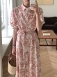 画像6: Women's Lapel Inkprint Pafslieb Knee-length dress　パフスリーブ ひざ下丈インクプリントシャツカラーワンピースドレス (6)