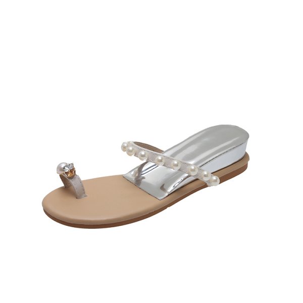 画像7: Women's Rhinestone pearl string toe strap flat sandals  Slippers　 ラインストーンパールひもつま先ストラップフラットサンダル スリッパ  (7)