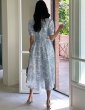 画像7: Women's Lapel Inkprint Pafslieb Knee-length dress　パフスリーブ ひざ下丈インクプリントシャツカラーワンピースドレス (7)