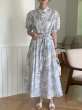 画像3: Women's Lapel Inkprint Pafslieb Knee-length dress　パフスリーブ ひざ下丈インクプリントシャツカラーワンピースドレス (3)