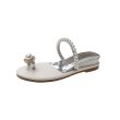 画像1: Women's Rhinestone pearl string toe strap flat sandals  Slippers　 ラインストーンパールひもつま先ストラップフラットサンダル スリッパ  (1)