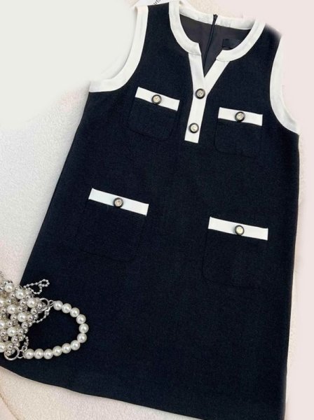 画像3: Women's  Sleeveless bicolor A-line vest sleeveless dress 　ノースリーブAラインバイカラーフレンチワンピースドレス (3)