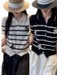 画像1: Women's  Polo collar striped color block lapel sweater cardigan jacket with ribbon pullover 　リボン付きポロカラーストライプカラーブロックラペルセーターカーディガンジャケットプルオーバー (1)