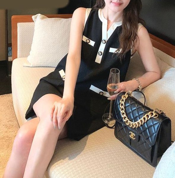 画像5: Women's  Sleeveless bicolor A-line vest sleeveless dress 　ノースリーブAラインバイカラーフレンチワンピースドレス (5)