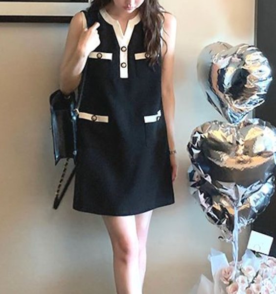画像4: Women's  Sleeveless bicolor A-line vest sleeveless dress 　ノースリーブAラインバイカラーフレンチワンピースドレス (4)
