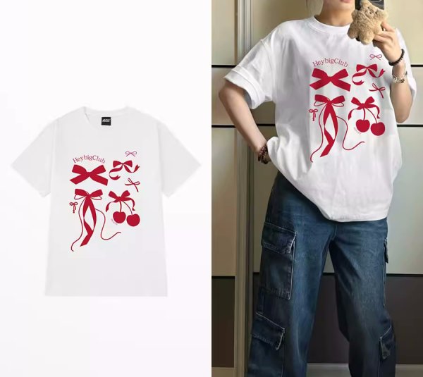 画像5: Ribbon and cherry print short sleeve T-shirt　ラウンドネックリボン＆チェリープリント半袖Tシャツ (5)