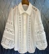 画像4: Women's Lantern sleeve lace knit linen shirt　フレンチパフラタンスリーブリネンレース編み付きシャツブラウス (4)