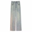 画像1: Ribbon embroidered denim jeans high waist wide pants 　ハイウエストリボン 刺繍デニムジーンズワイド パンツ (1)