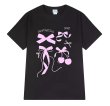画像1: Ribbon and cherry print short sleeve T-shirt　ラウンドネックリボン＆チェリープリント半袖Tシャツ (1)