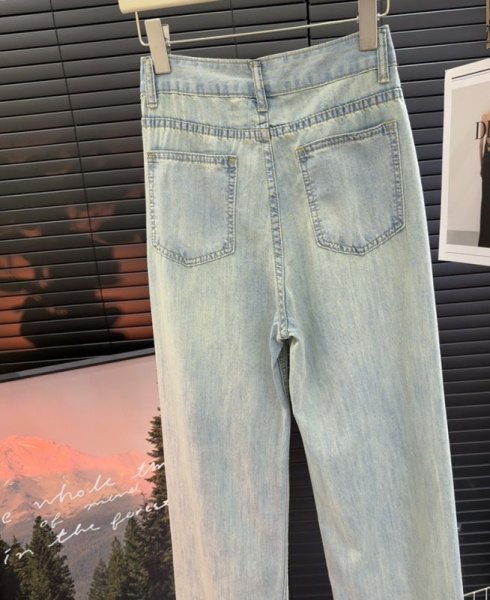 画像5: Ribbon embroidered denim jeans high waist wide pants 　ハイウエストリボン 刺繍デニムジーンズワイド パンツ (5)