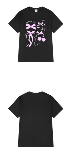 画像3: Ribbon and cherry print short sleeve T-shirt　ラウンドネックリボン＆チェリープリント半袖Tシャツ (3)