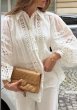画像2: Women's Lantern sleeve lace knit linen shirt　フレンチパフラタンスリーブリネンレース編み付きシャツブラウス (2)