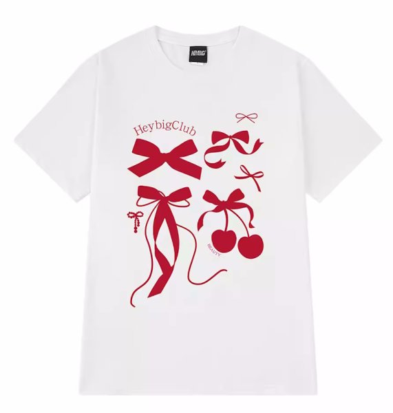 画像2: Ribbon and cherry print short sleeve T-shirt　ラウンドネックリボン＆チェリープリント半袖Tシャツ (2)