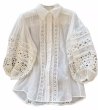 画像1: Women's Lantern sleeve lace knit linen shirt　フレンチパフラタンスリーブリネンレース編み付きシャツブラウス (1)