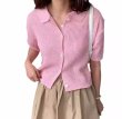 画像1: Women's Polo collar short sleeve cardigan sweater knit 　ポロカラー襟付きカーディガンセータージャケットプルオーバー (1)