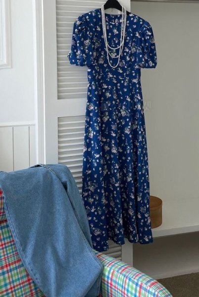 画像7: Women's Floral print puff sleeve long dress　パフスリーブ ロング丈フローラルワンピースマキシ丈ドレス (7)