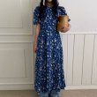 画像1: Women's Floral print puff sleeve long dress　パフスリーブ ロング丈フローラルワンピースマキシ丈ドレス (1)