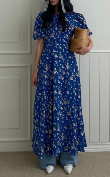画像9: Women's Floral print puff sleeve long dress　パフスリーブ ロング丈フローラルワンピースマキシ丈ドレス (9)