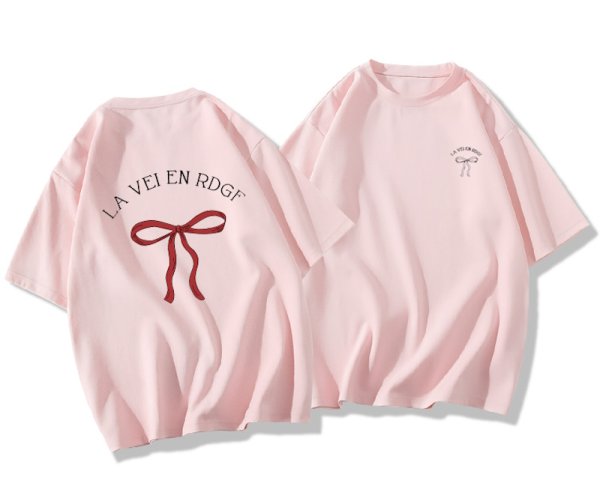 画像1: Ribbon print oversized  Short Sleeve T-Shirt　リボンプリントオーバーサイズ半袖Tシャツ (1)