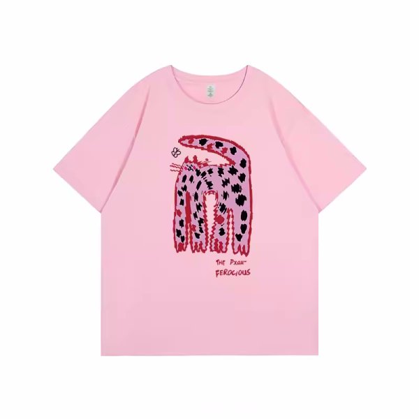 画像2: American Cat Print Oversized High Street Loose Short Sleeve T-Shirt　ラウンドネックアメリカンキャットプリントオーバーサイズ半袖Tシャツ (2)