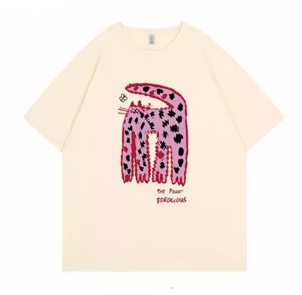 画像1: American Cat Print Oversized High Street Loose Short Sleeve T-Shirt　ラウンドネックアメリカンキャットプリントオーバーサイズ半袖Tシャツ (1)