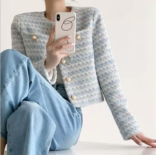 画像5: Women's Short length no-collar tweed jacket outer 　ショート丈ツイードジャケットアウター (5)