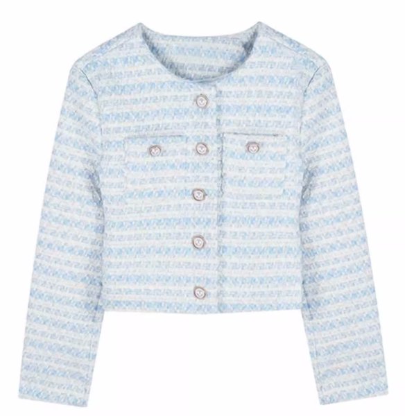 画像1: Women's Short length no-collar tweed jacket outer 　ショート丈ツイードジャケットアウター (1)