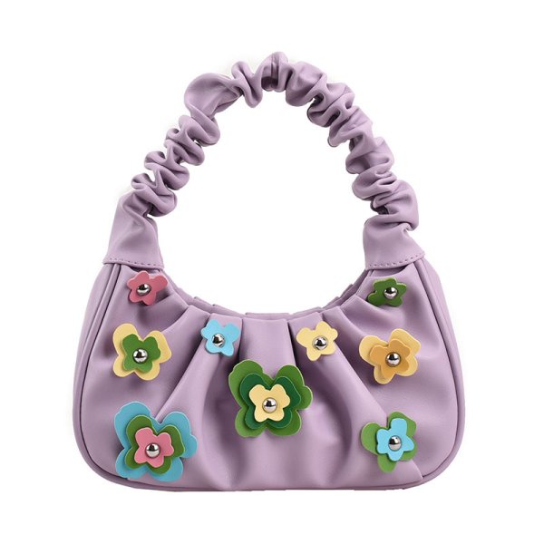 画像2: Flower Emblem Leather Underarm Tote Shoulder Bag　レザーワンハンドルフラワーエンブレムトートショルダーアンダーアームバッグかばん (2)